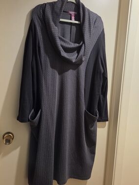 Black and Gray Cowl Neck Knit Dress 1X